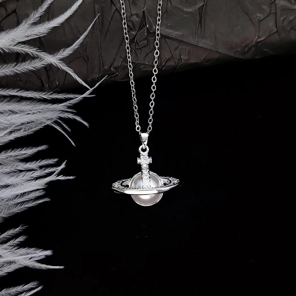 Titanium Steel Planet Necklace Female Design Personality Versatile Zircon Geometric Pendant Accessories