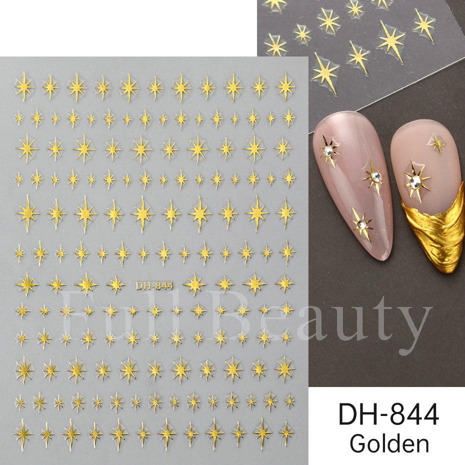 Nail Art Stickers Black Gold And Silver Line Letters Natural Plant Simple Style Adhesive Nail Stickers