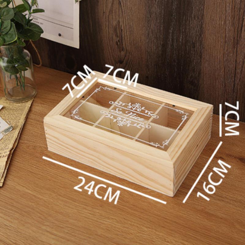 1pc Wooden Tea Box 6 Grids Multifunctional Tea Storage Box with Lid Tea Bag Holder for Home Cabinet Kitchen Decor Organization