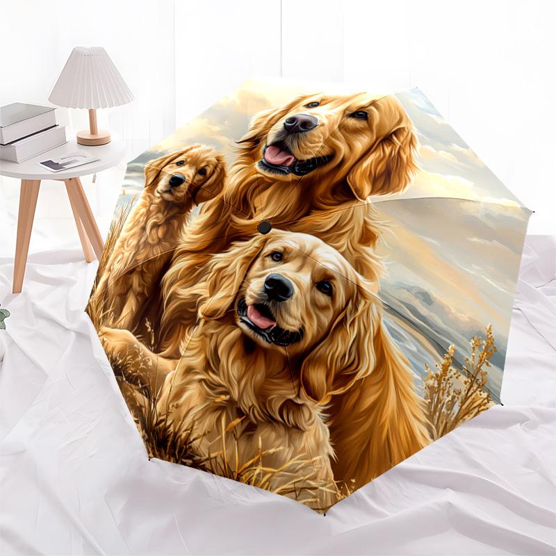 1 PC Automatic Folding Umbrella - Golden Retriever Pattern, Portable & Foldable Design with 8 Ribs, Christmas Birthday Gifts