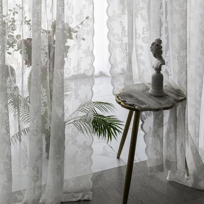 Lace Tulle Window Curtain Aesthetic Lace Curtain French Balcony Screen Curtain Wedding Party Decor Bedroom Livingroom Supplies
