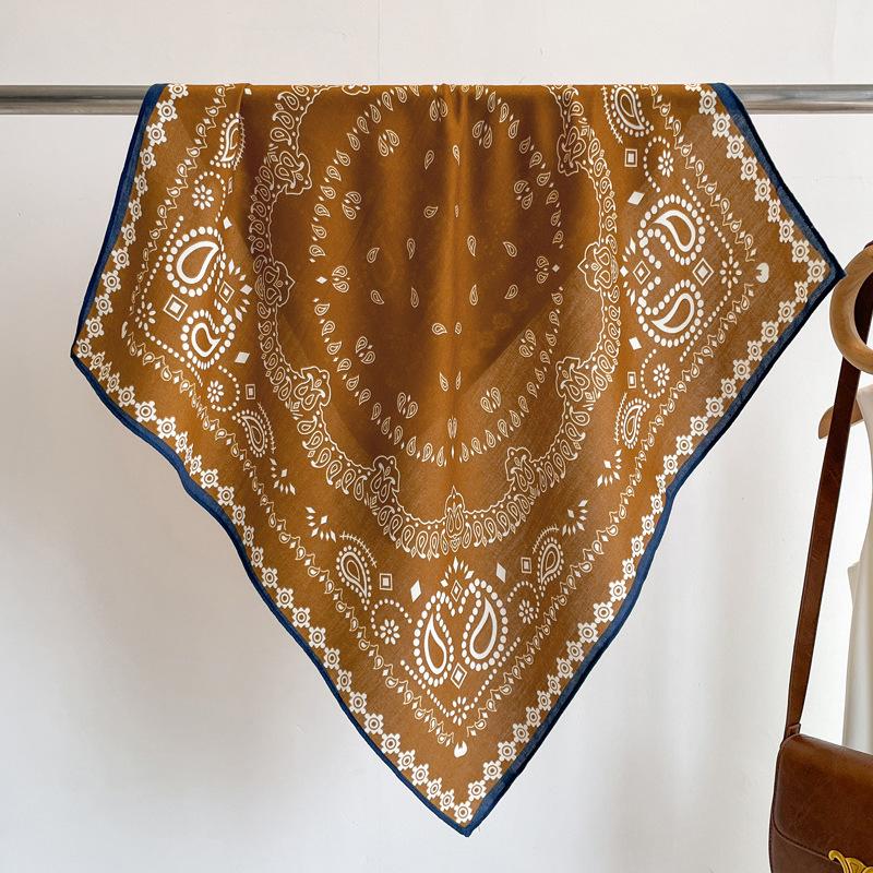 Orange Cashew Flower Cotton and Linen Hair Scarf  Small Square Scarf  Women's Thin Scarf  Linen Headscarf  Versatile Shirt