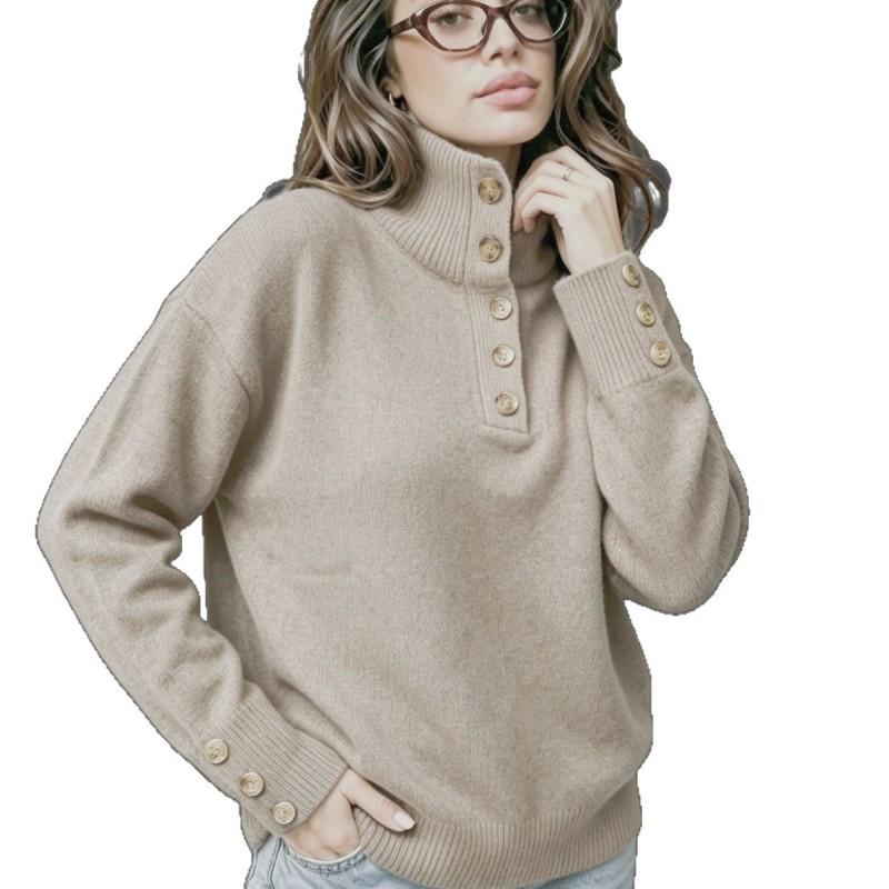 Dames Oversized Gebreide Trui Met Opstaande Kraag Effen Kleur Casual Pullover 2026 Herfst Winter