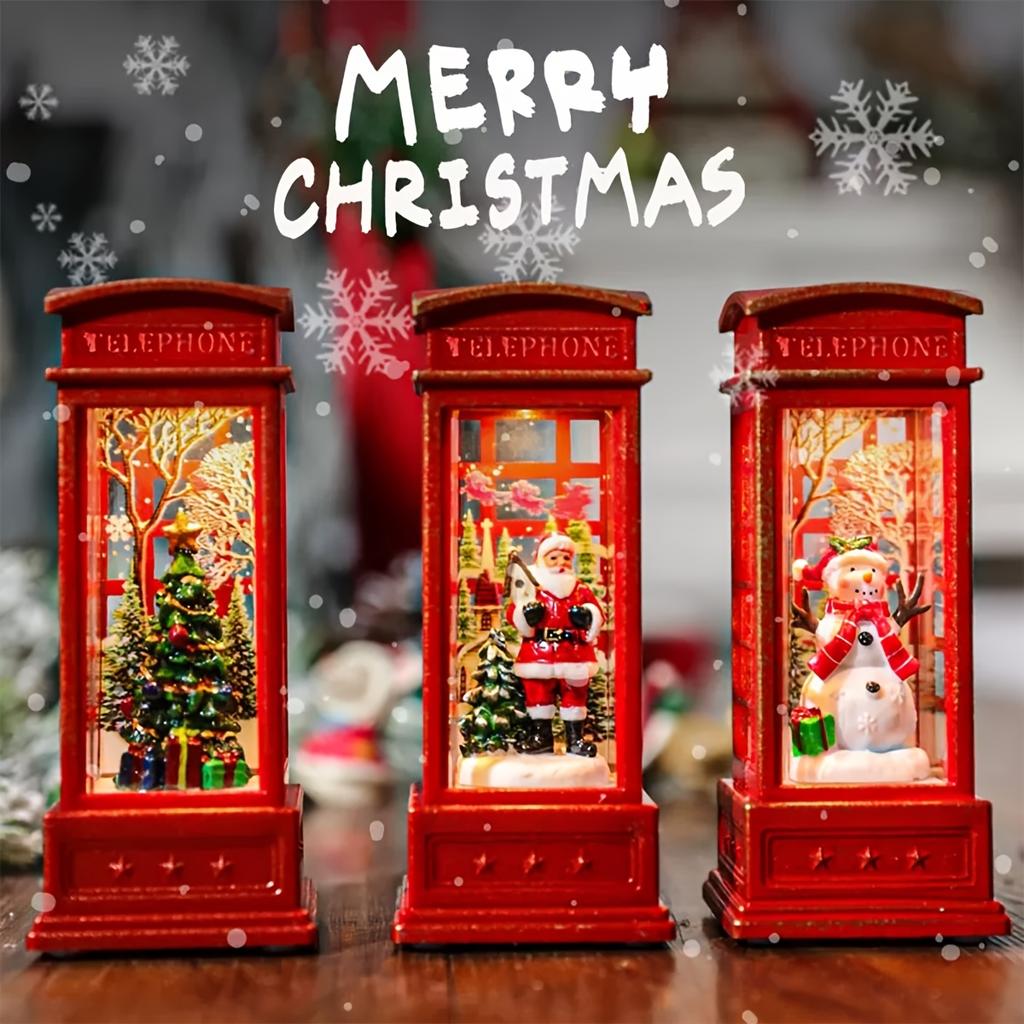 1pc Christmas Telephone Booth Decorations, Vintage Christmas Lights, Christmas Tree Style Lantern Decorations Cabinet Fireplace