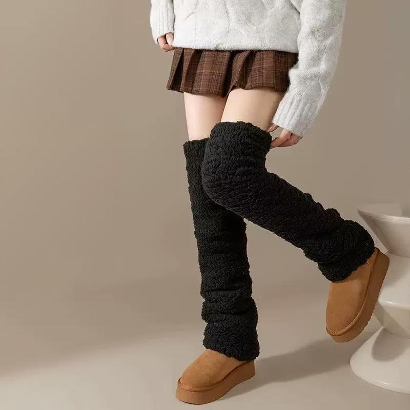 1Pc Sock Covers Warm Plush Comfortable High-top Soft Coral Fleece Thicken Knee Pad