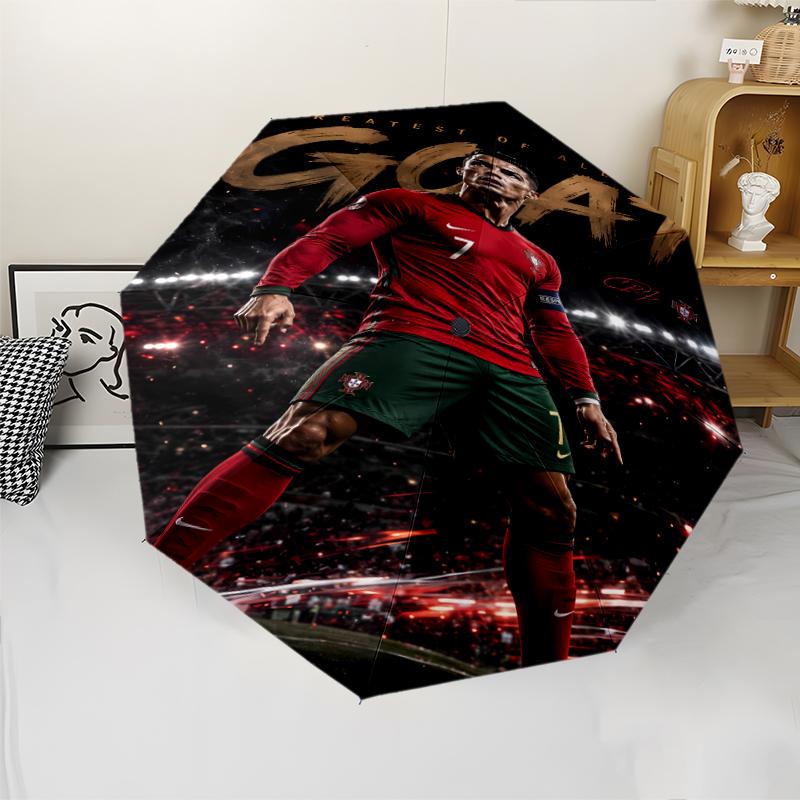 Cristiano Ronaldo Print Automatic Umbrella, 8 Rib Iron Frame, Plastic Handle, Suitable for Outdoor Travel &Daily , Ideal Gift