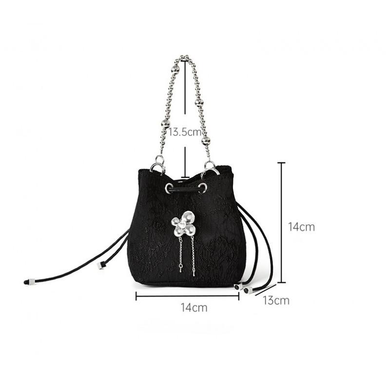 Handheld Jacquard Cloth Bucket Bag Chinese Style Drawstring High-end Women's Handbag Fashionable Small Shoulder