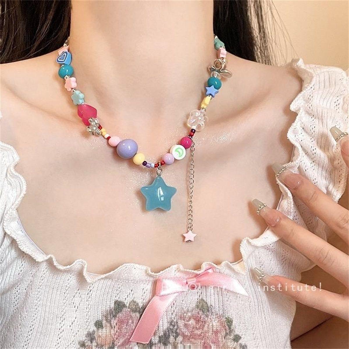 

Dopamine Colored Beaded Necklace: Cute, Sweet, and Cool Hot Girl Style for Women