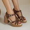 Summer New Solid Color Fish Mouth Block Heel One Line Buckle High Heel Casual Women's Sandals