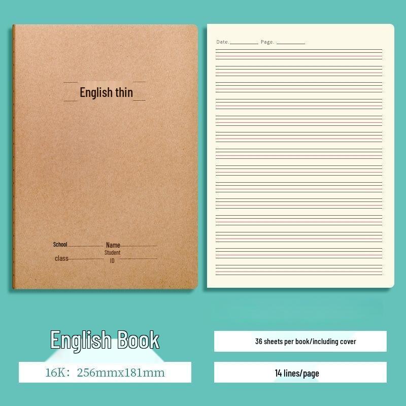 Thickened Saddle-Stitched English Kraft Paper Exercise Notebook - 16K/32K for Language, Math, and Composition Practice