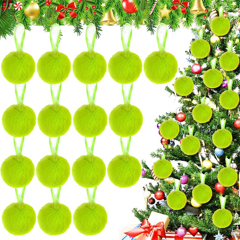 6Pcs 6cm Red Green White Christmas Fluffy Ball Hanging Ornaments for Halloween Party Xmas Home New Year 2026 Navidad Decor
