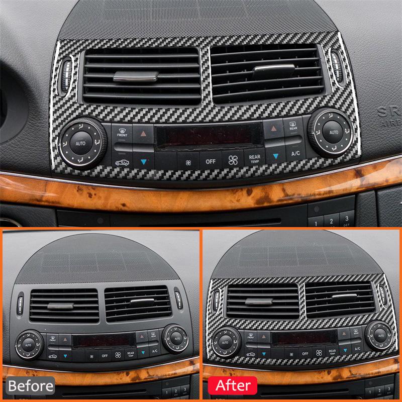 Fibră de Carbon Mașină Consola Centrală Panou Ieșire Aer Condiționat Cadru Decorativ Autocolant Pentru Mercedes Benz E Class W211 2003-2009