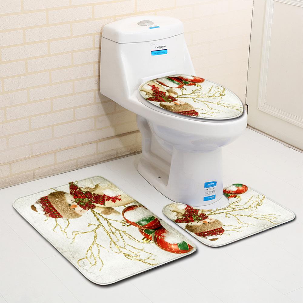 Christmas Bathroom Floor Mat Toilet Three-Piece Set