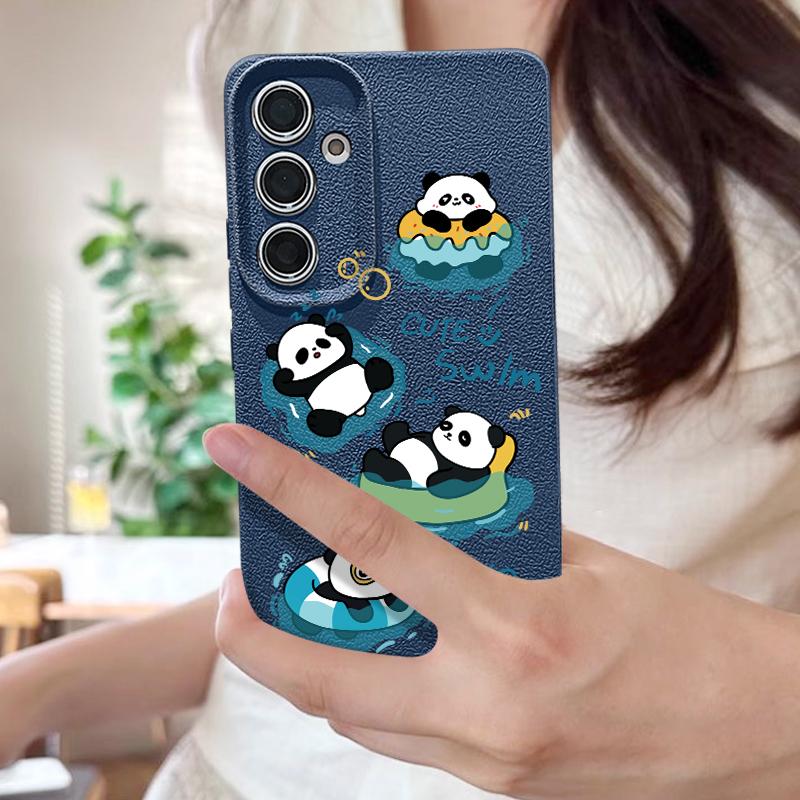 Cute Panda Print Case For Samsung S26 S25 Ultra S24 S23 S22 S21 FE A15 A35 A55 A16 A36 A56 A17 A18 A37 A57 5G Leather Texture Soft Cover