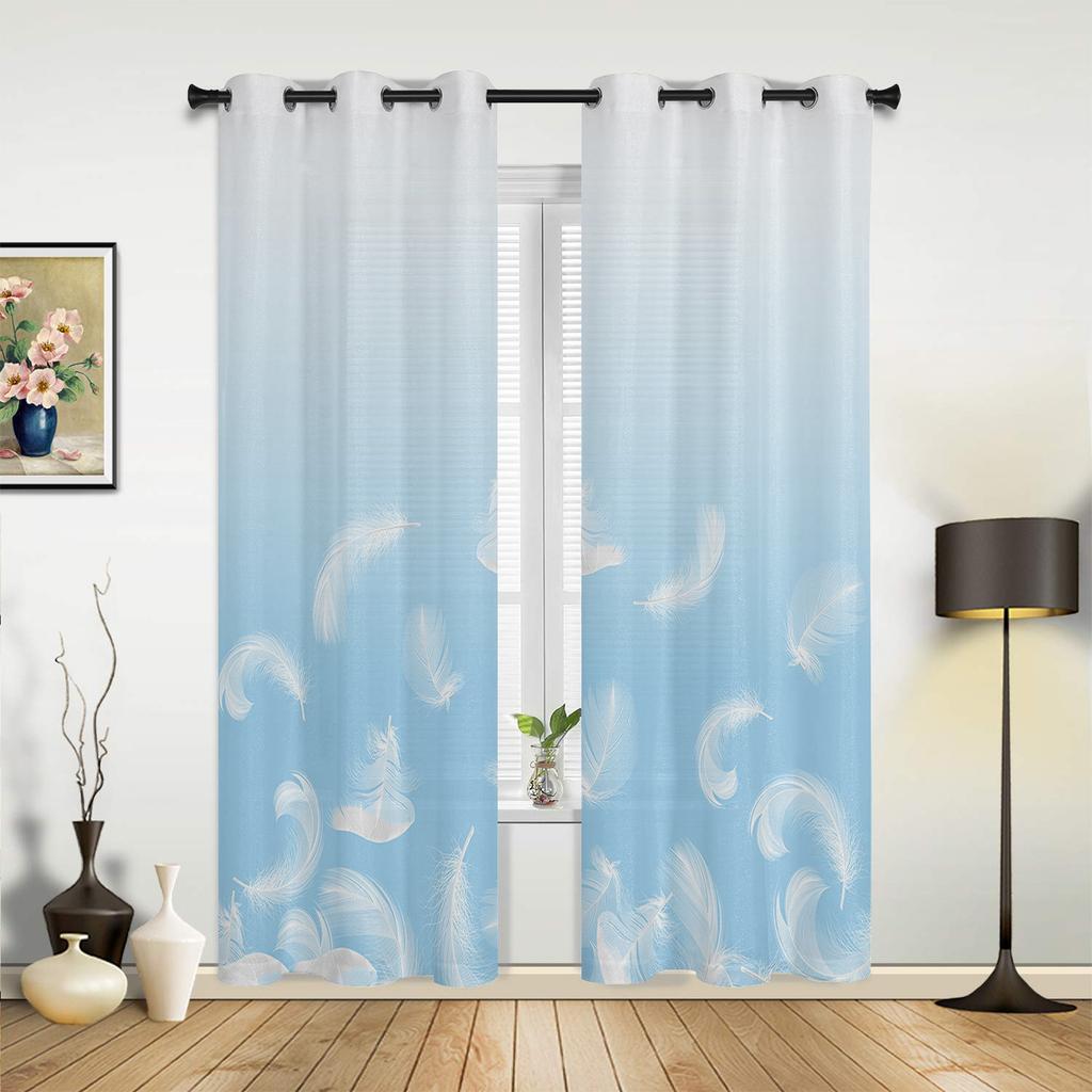 Purple Feather Watercolor Curtains Bedroom Living Room Drapes Kitchen Children Window Curtain Home Decor Modern Made Of Polyester Washable Area Ready