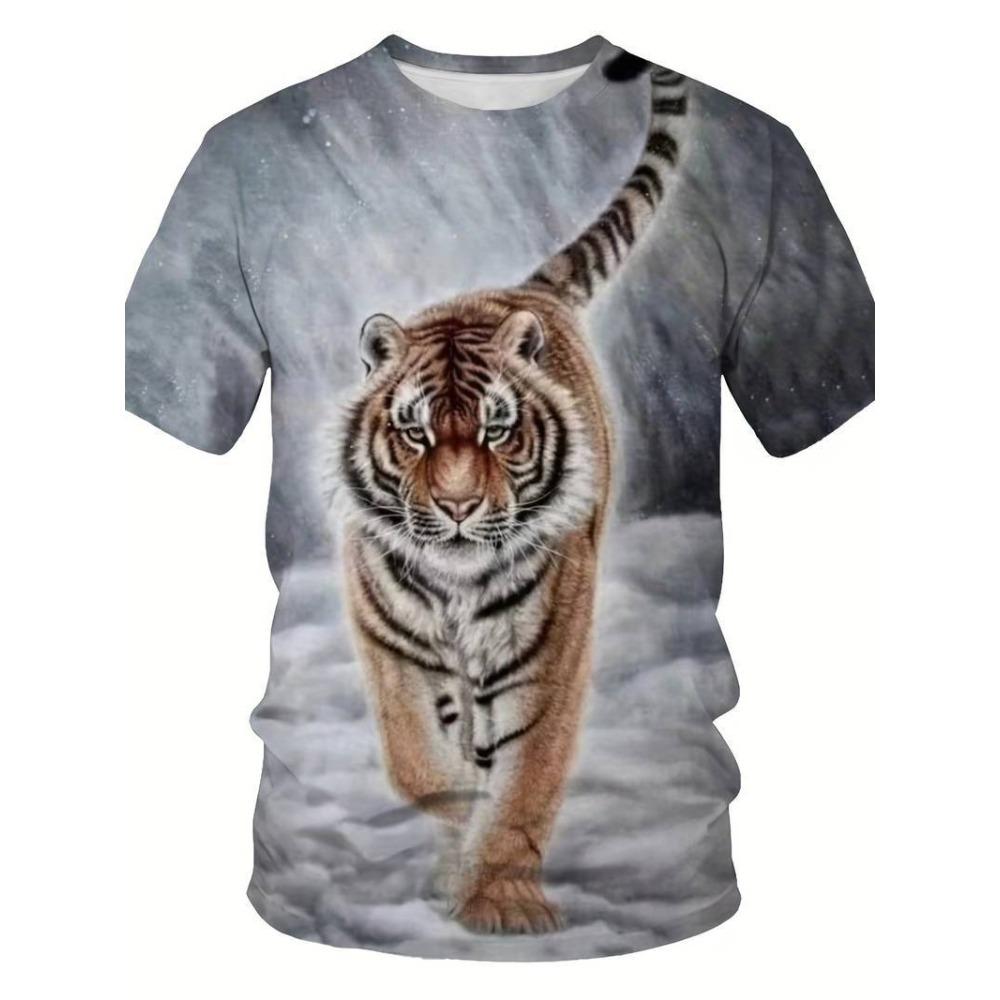 New tiger-print 3D digitally printed short-sleeved T-shirt for boys 100cm