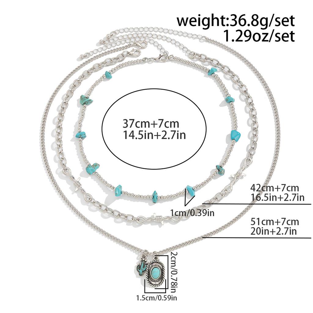 Pack of 3 Bohemian Turquoise Chokers Necklace Featuring Cactus Pendant Portable for Women Seek Western Styles Daily Use