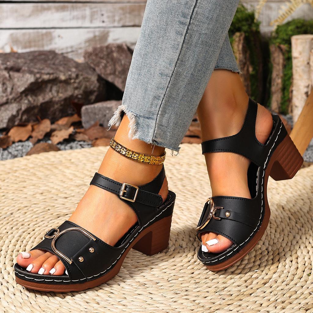 Thick-heeled Sandals for Women Wear The New 2025 Summer Thick-heeled Plus-size High-heeled Sandals for Women's Casual Comfort