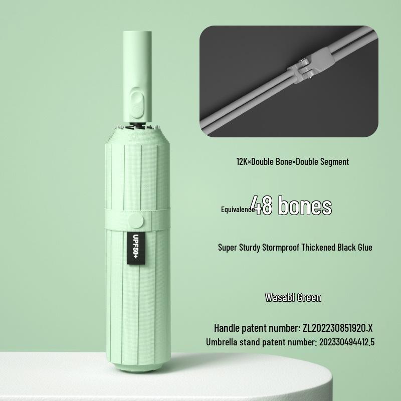 Automatic Stormproof 48-Rib Dual-Use Sun & Rain Folding Umbrella with Black Glue for Sunshade & Protection