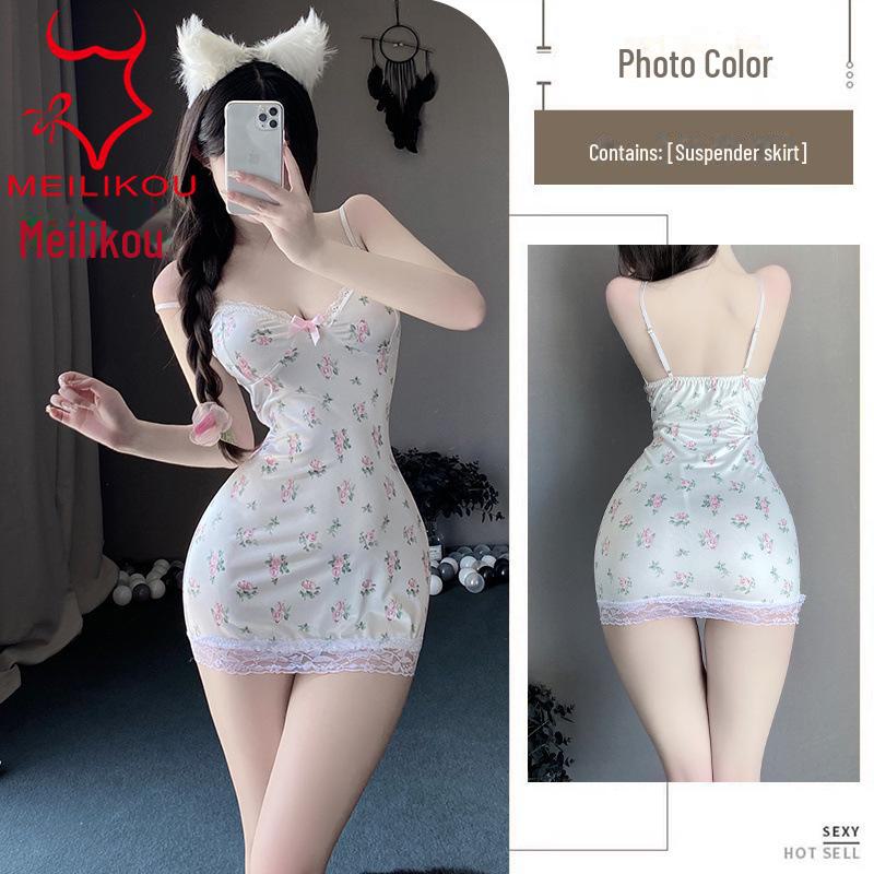 

Ночная рубашка с цветочным кружевом: Нижнее белье Pure Desire Style Hip Sling Пижама One Size белый