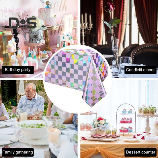 3-pack plastduk skinnende rektangel engangsbordtrekk iriserende festdekorasjoner for piknikcamping