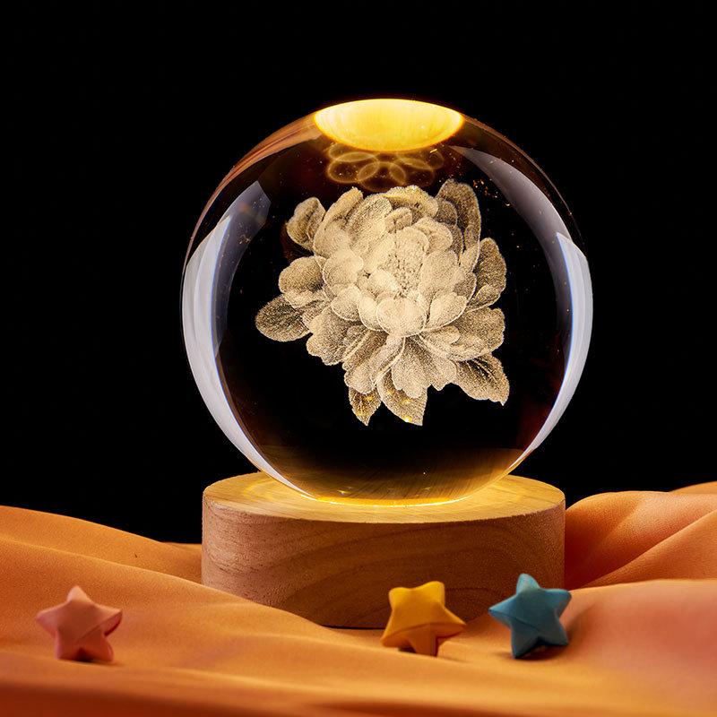 Peony 3D Crystal Ball Night Light - Creative Ornament & Birthday Gift for Qixi Festival 1