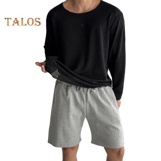 

Весна Осень Мужской Топ Круглый вырез Длинные рукава Тонкий Ажурный Однотонный Свободный Пуловер Средней Длины Хип-Хоп Уличная Толстовка XXL