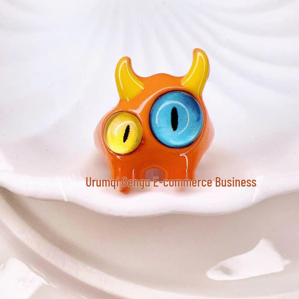 2024 Dopamine Little Devil Cartoon Ring - Childlike Monster Design for Students & Couples