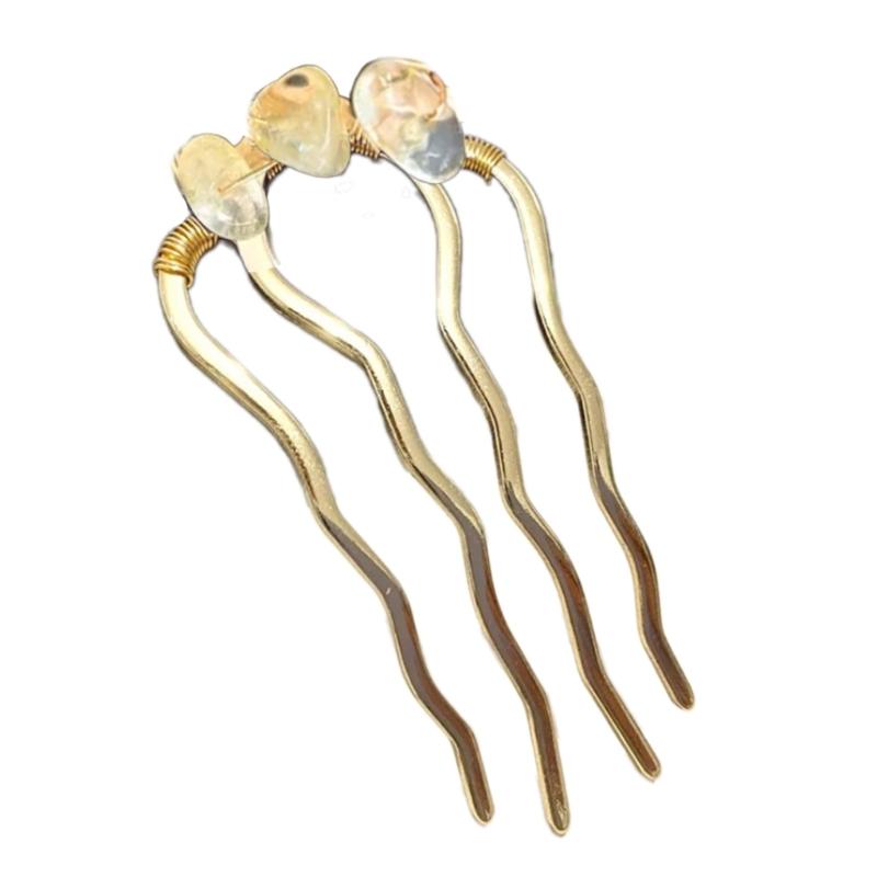 

Elegant Crystal Hair Pin Natural Lookings Stones Hair Fork Bridal Hair Accessory for Wedding and Special Occasion жёлтый