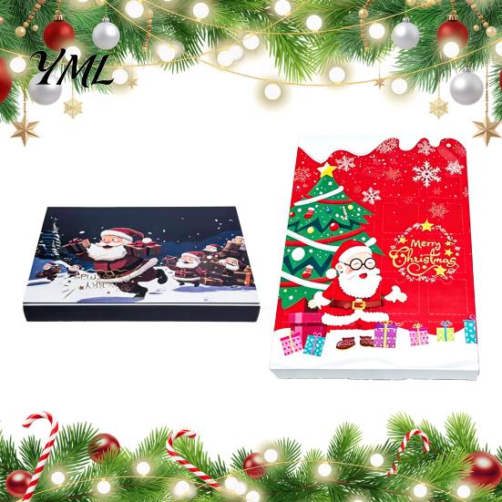Santa Claus Theme Box Christmas Countdown Gift Packaging Box, Xmas Advent Calendar with 24 Slots, DIY Fillable Empty Present Storage Party Supplies