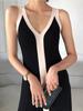 Contrast Spliced Halter Maxi Dress For Women V Neck Backless Front Split Ladies Holiday Robe