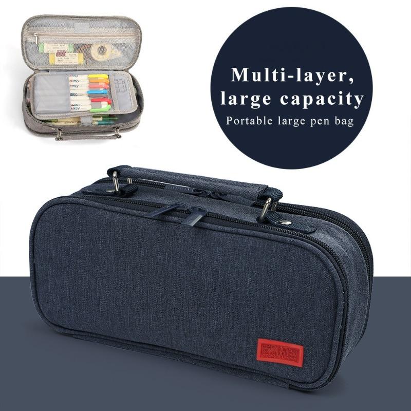 Five-layer large-capacity canvas pencil case junior and high school simple multifunctional pencil case portable stationery storage bag