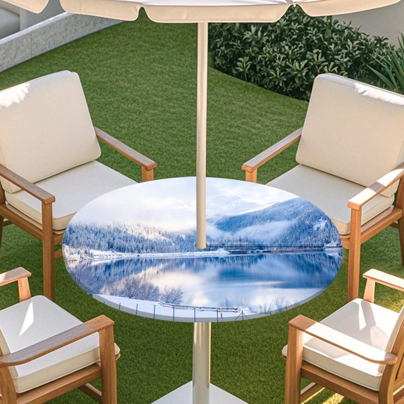Outdoor Round Table Cover With Nature Print Waterproof Elastic Hem Patio Garden Deck