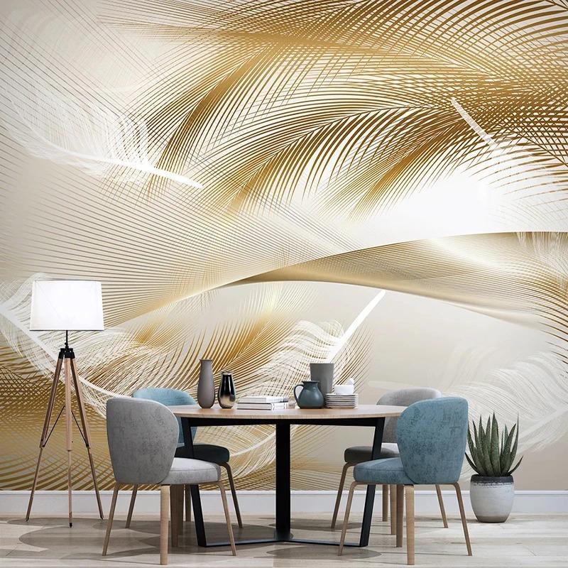 Moderne Tapete 3d Goldene Feder Abstrakte Linien Wandbild Wohnzimmer Sofa Schlafzimmer 3d Wandbild Heimdekor