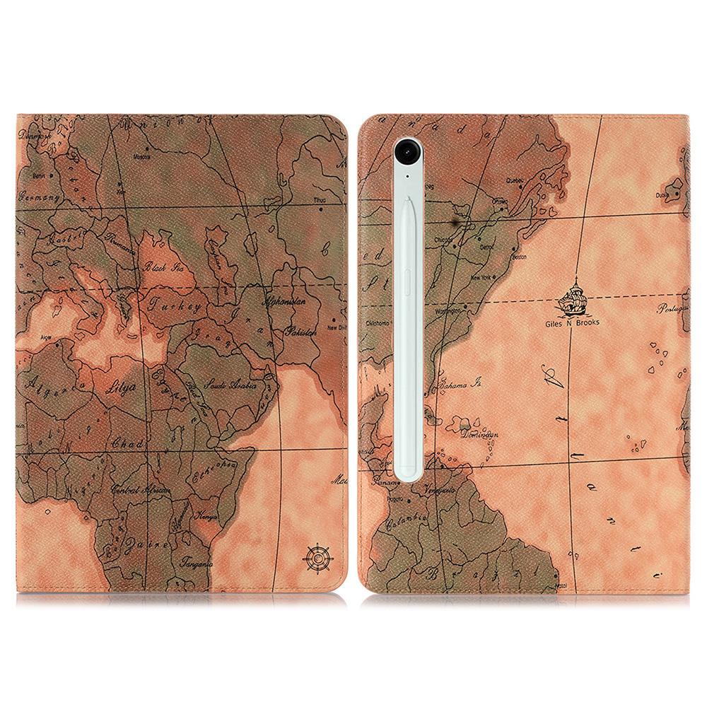 

Защитный чехол для Samsung Galaxy Tab S10 FE/S9 FE, чехол-кошелек для планшета из ПУ кожи с рисунком карты Brown