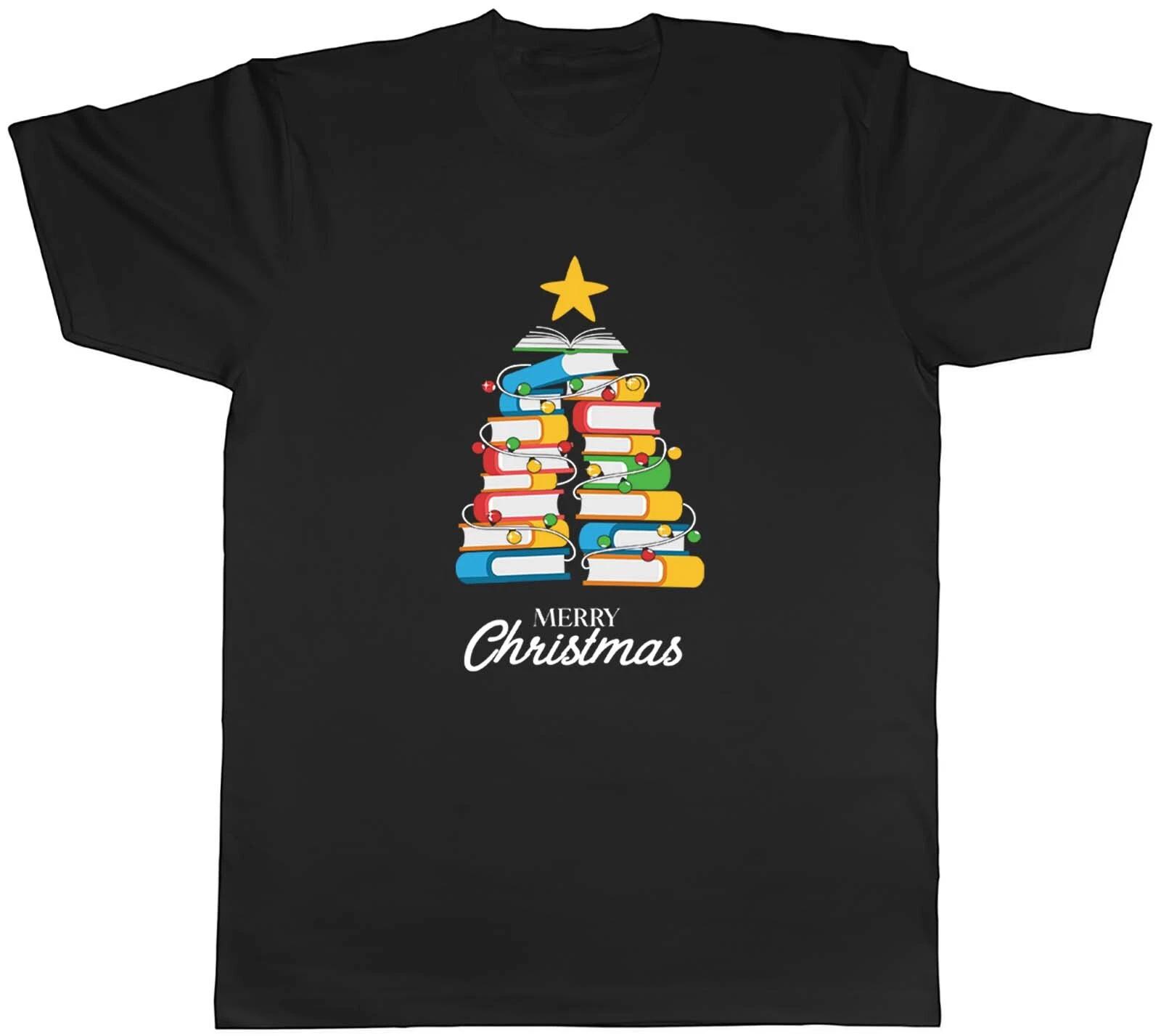 Mens T Shirt Library Books Christmas Tree Xmas Unisex Tee Gift XL