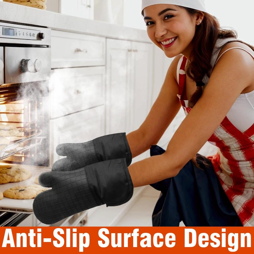 Silicone Oven Mitts Heat Resistant Oven Gloves with Non-Slip Waterproof Soft Lining Silicone Oven Mitt for Potholders Cooking Baking Kitchen Mitten,