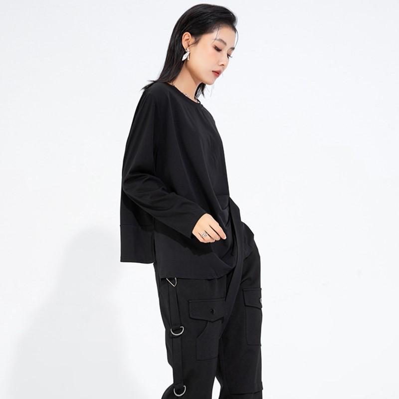 Long Sleeve Oversized Black Vintage Casual Loose Spring Autumn T Shirt Tops Women T-shirt