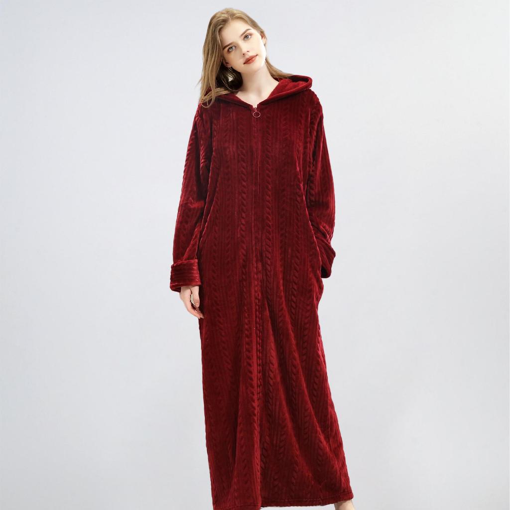 Unisex Extra Long Velvet Bathrobe - Plus Size, Thick, Warm Coral Fleece for Autumn & Winter, Maternity-Friendly Homewear