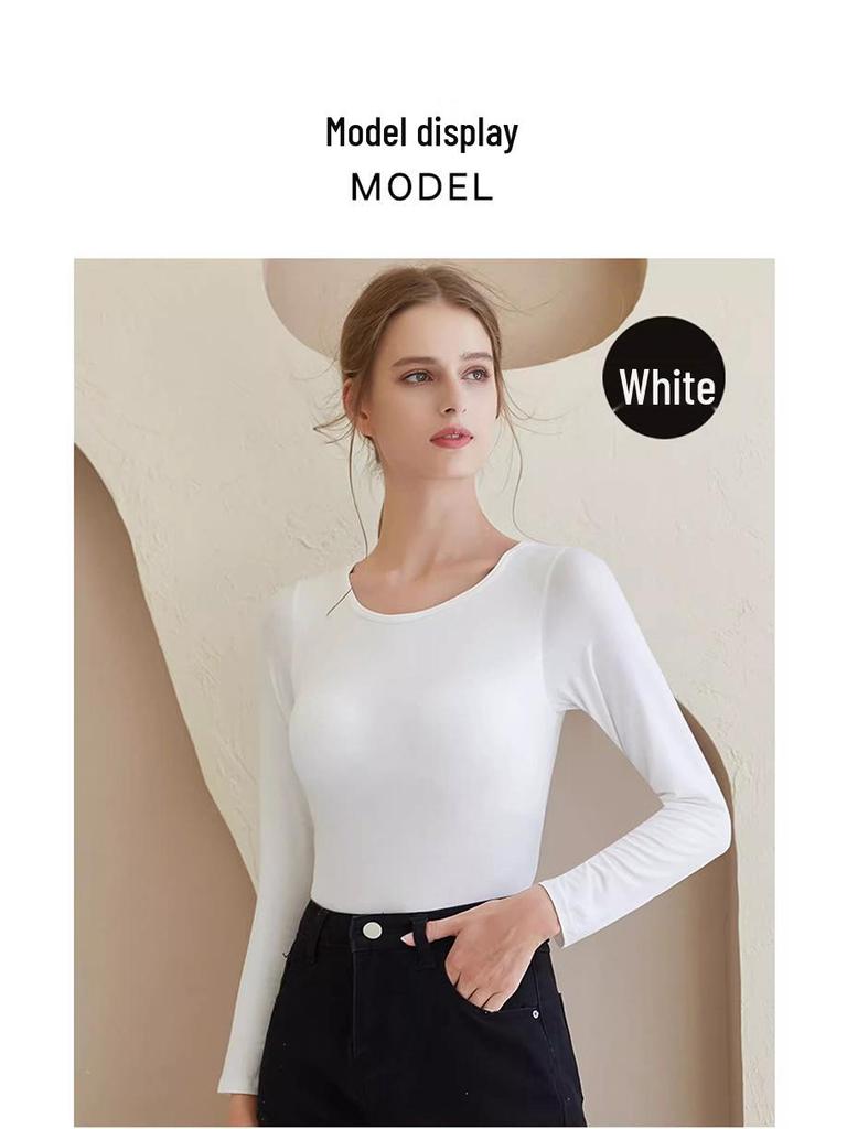 Modal Long-Sleeve Women's Base Shirt with Chest Pads, No Underwire, Integrated Cup, Autumn/Winter Outerwear & Sleepwear