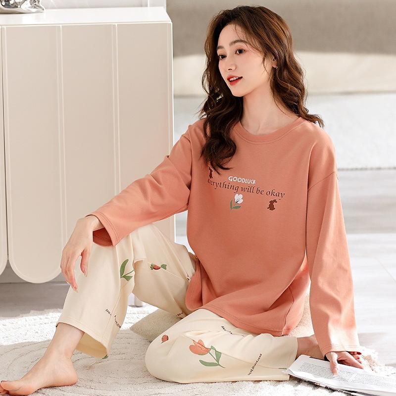 

Пижамный комплект для молодежи, стиль, длинный рукав, хлопковая женская пижама, осенние и весенние хлопковые куртки, домашняя женская пижама XL