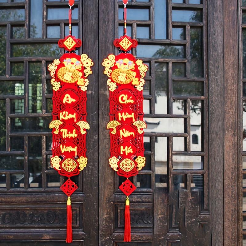 2pcs New Year Decorations Spring Festival Couplets Hollowout Red Hangings Sign Red Couplets New Year Banner 2025 Spring