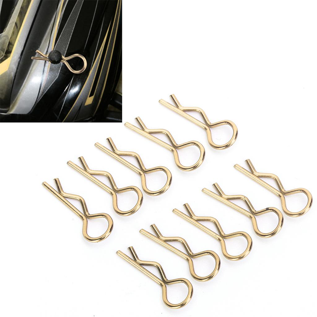 10Pcs RC Car Clip RShape Metal Body Clips Pins for 1/5 1/6 1/8 1/10 RC Car(Gold )