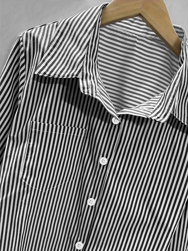 Classic European & American Women's Striped Long Sleeve Casual Top