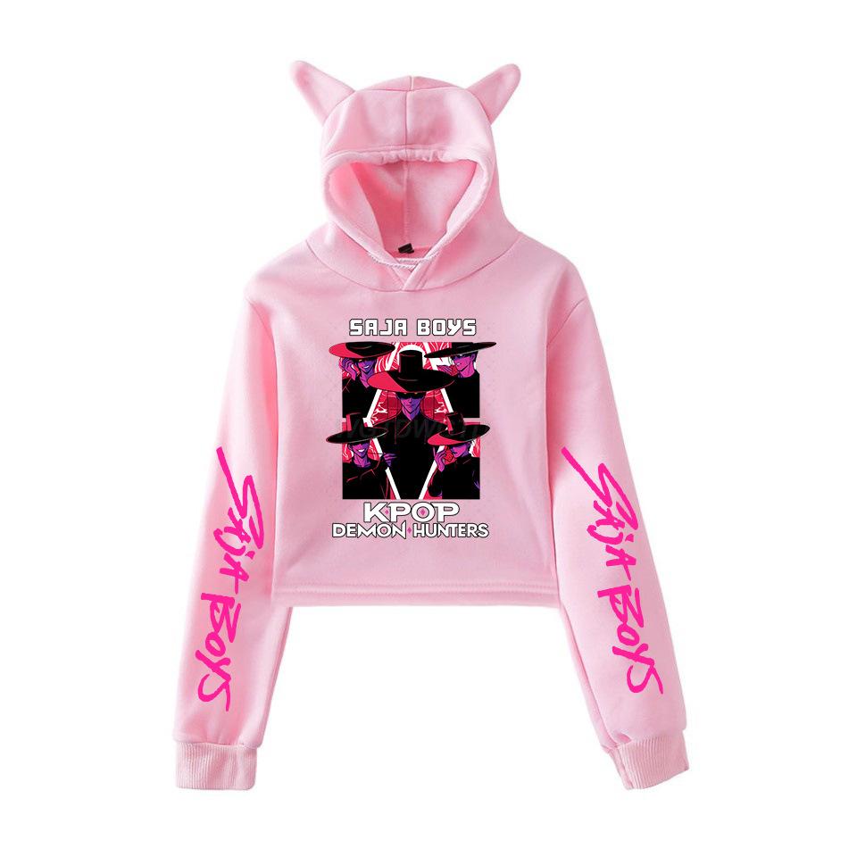 

Горячий принт из фильма Saja Толстовки для мальчиков и женщин с длинным рукавом Толстовка с капюшоном Повседневный укороченный топ для девочек Пуловер Уличная одежда XXS розовый