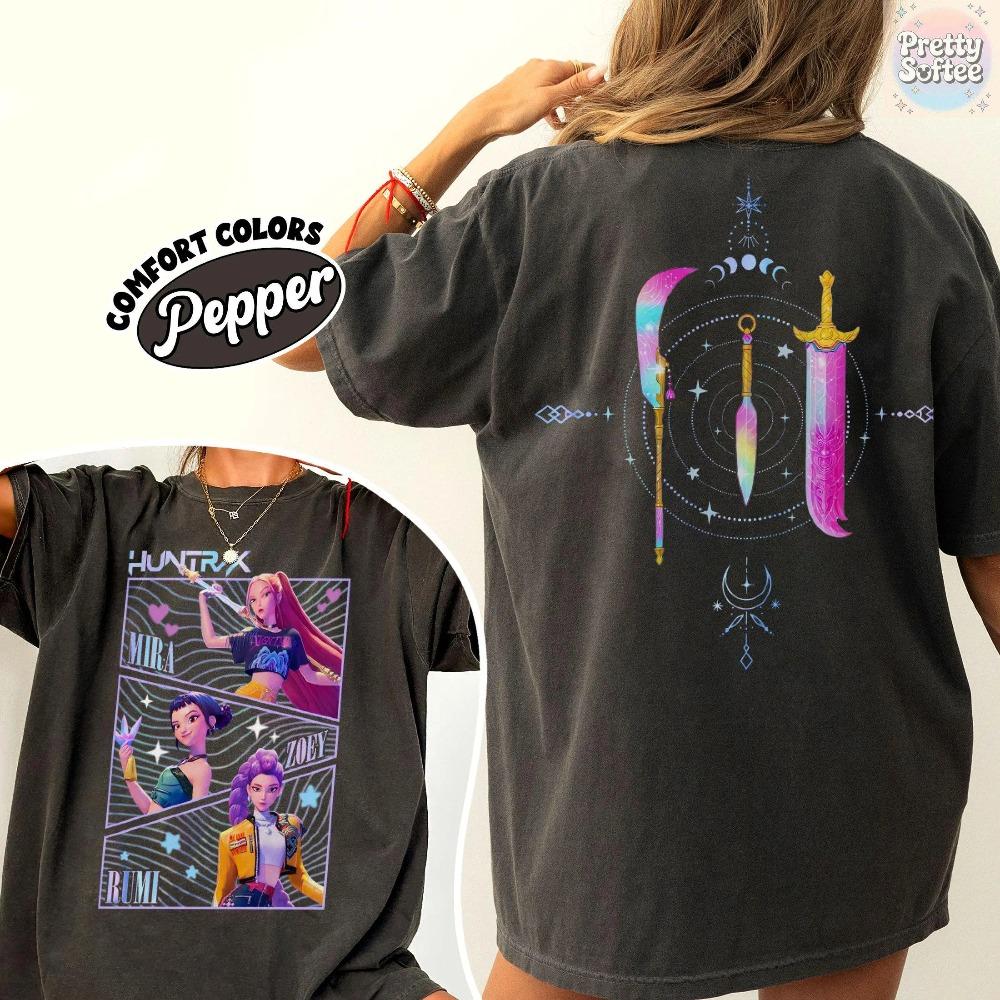 Kpop Охотники на демонов Футболка Comfort Colors Подарок для женщины Jinu Манга Kpop Huntrix Значок Мерч Охотника на демонов Saja Футболка для фанаток 3XL