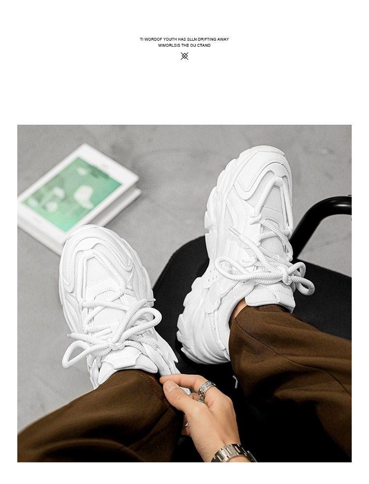 Men's Chunky Sneakers Thick Bottom Lace Up Breathable Vulcanize Shoes Man Autumn Running Sports Shoes Men Casual Non-slip Shoes