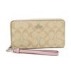 COACH Zip Around 19 Classic Presbyopia Zipper Closure Canvas and Leather Wallet Women's Khaki and Purple