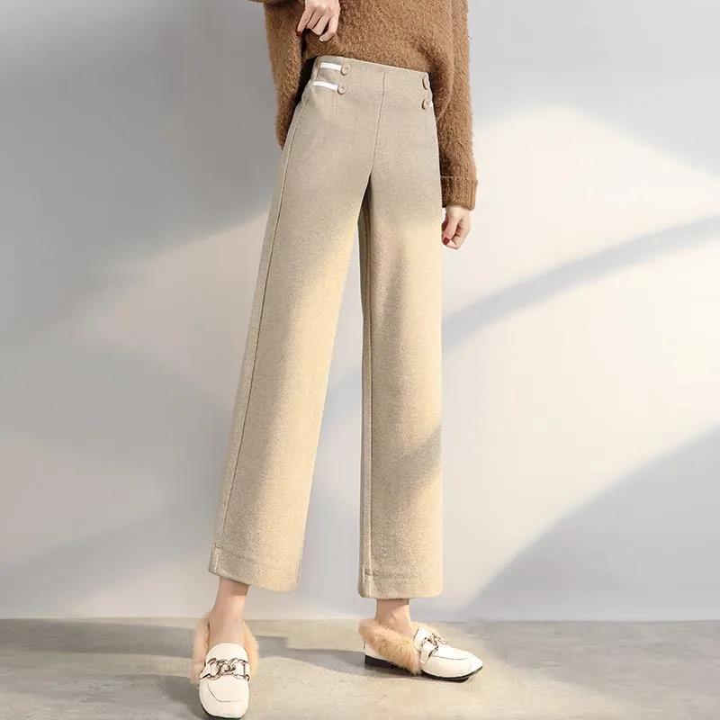 Pantaloni di lana da donna Autunno e Inverno Nuovo Pantaloni a gamba larga  a vita alta a vita alta sciolti e sottili Pantaloni casual di lana Donna  acquista in modo economico — spedizione