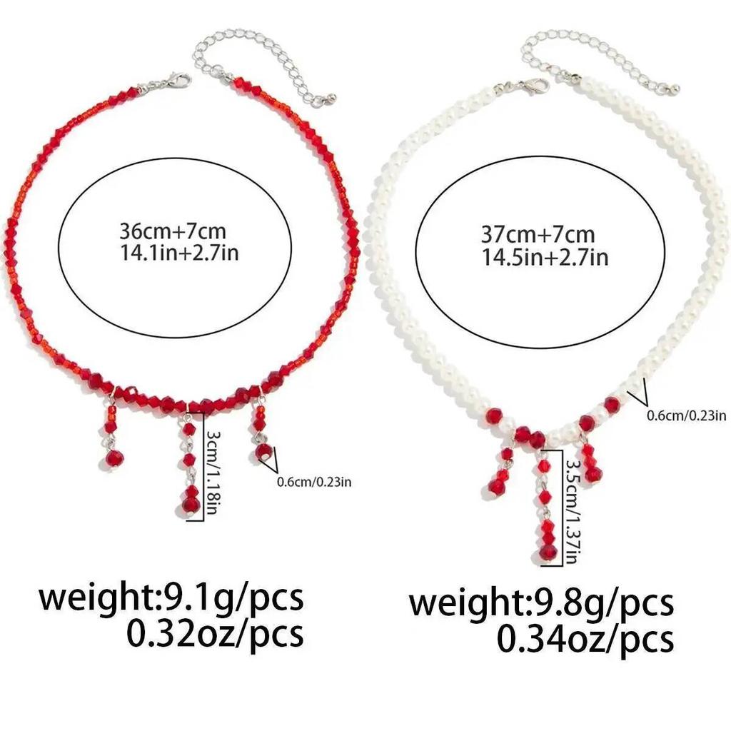 Ingemark Goth Roter Blutkristall Quastenanhänger Choker Halskette für Damen Elegante Imitationsperlenkette Halloween Schmuck Geschenk